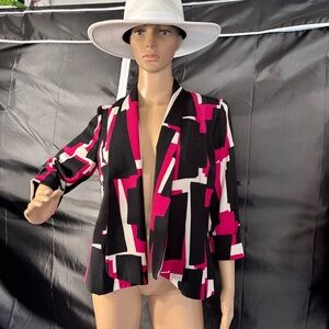 Kasper Black and Pink Geometric Blazer